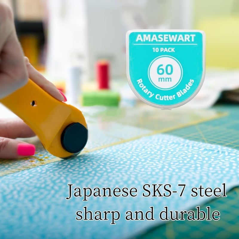 AMASEWART 60mm Rotary Cutter Blades Fits Fiskars Olfa, Replacement Rotary Blade for Fabric, Quilting, Sewing and Arts & Crafts, Pack of 10 - Image 4